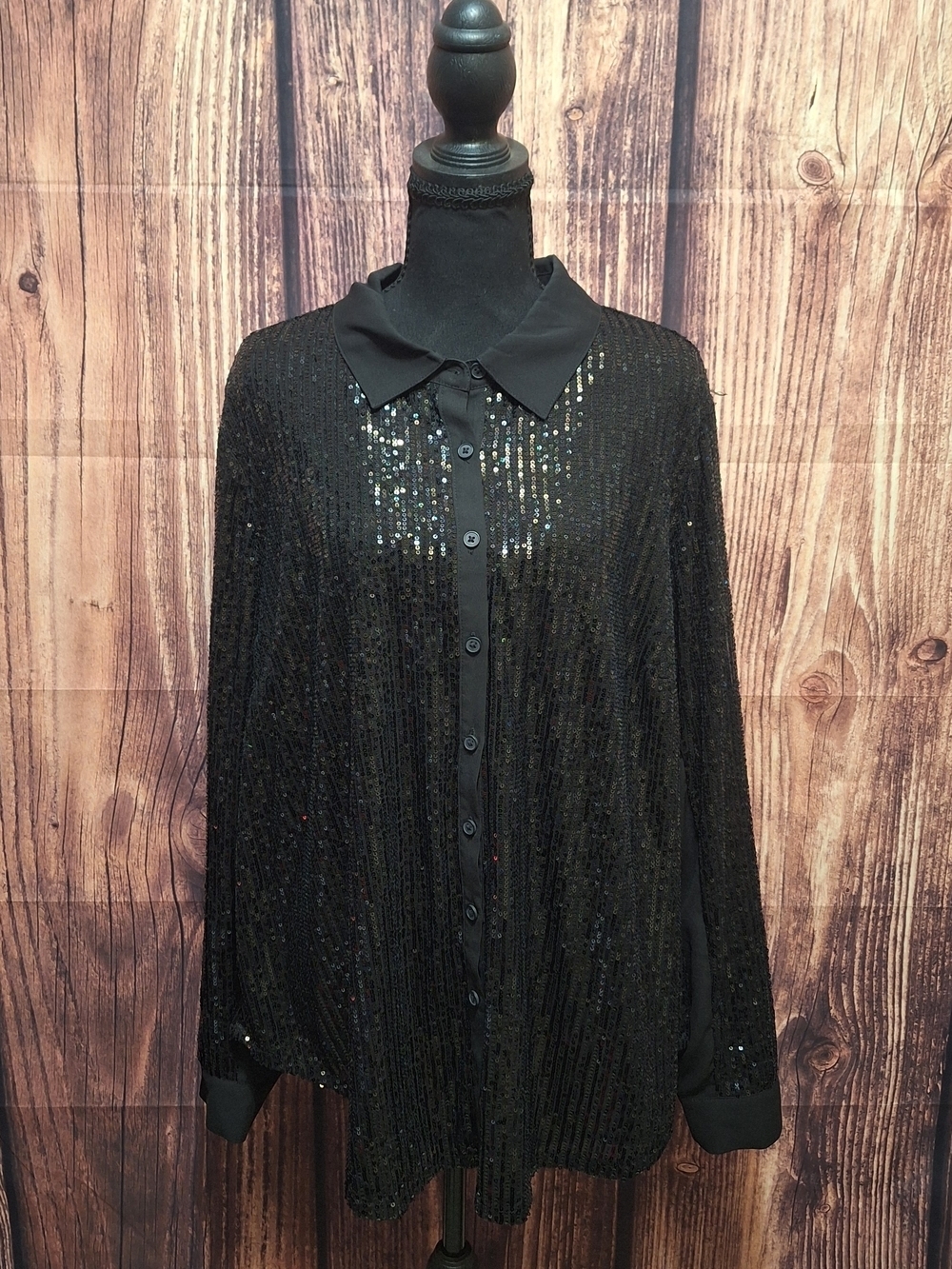torrid Black Sequin Button-Up Blouse Womens Size 2